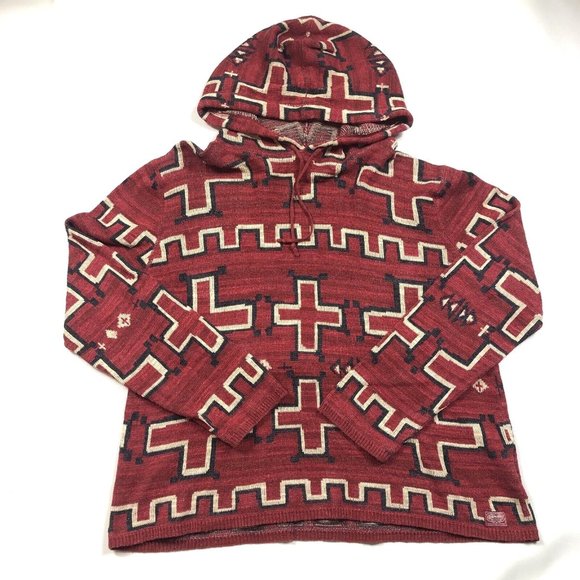 Denim & Supply Ralph Lauren Hooded Cotton Southwestern Cross Red Sweater Large - Picture 8 of 8